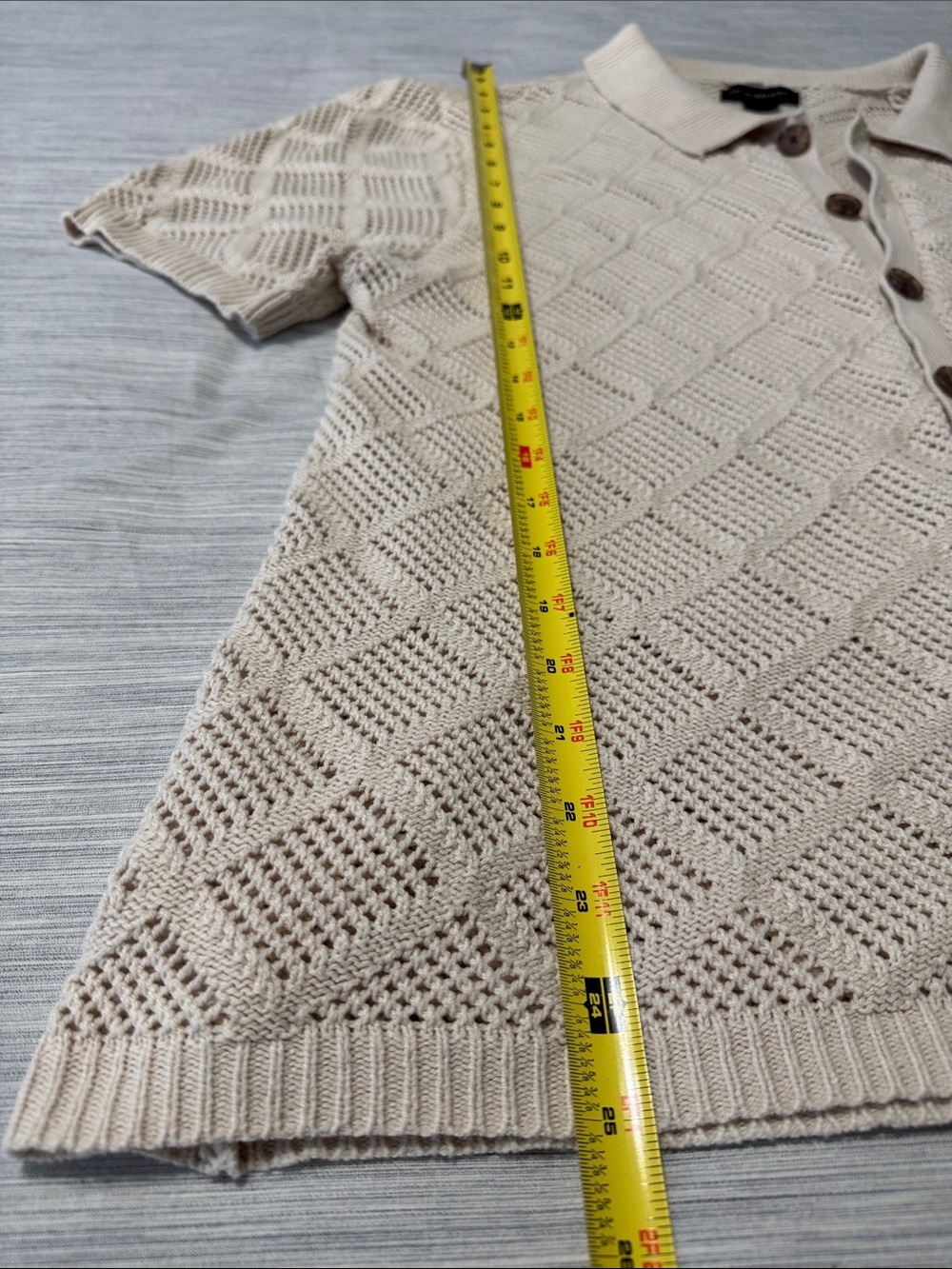 Art of Rhetoric Cream Crochet Knit Shirt Mens Sz XL Open Stitch Diamond Polo - Picture 8 of 12